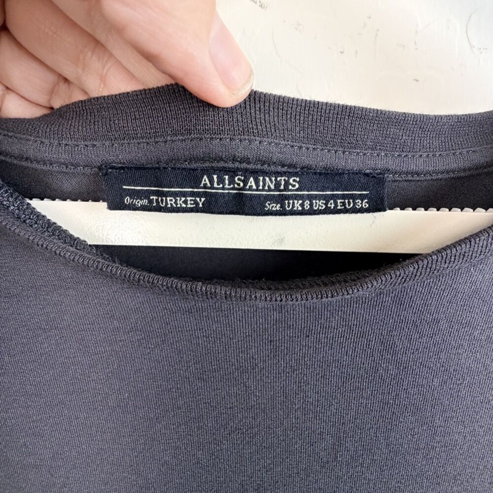 Allsaints Leila Black Luxury Tee Oversized Contrast Fabric Sleeves Us Size 4 - Picture 4 of 5